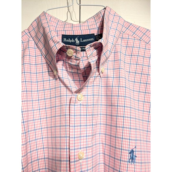 Ralph Lauren Mens L Classic Fit Button Down Shirt Pink/Blue Check/Dot Blue Pony - Picture 1 of 16